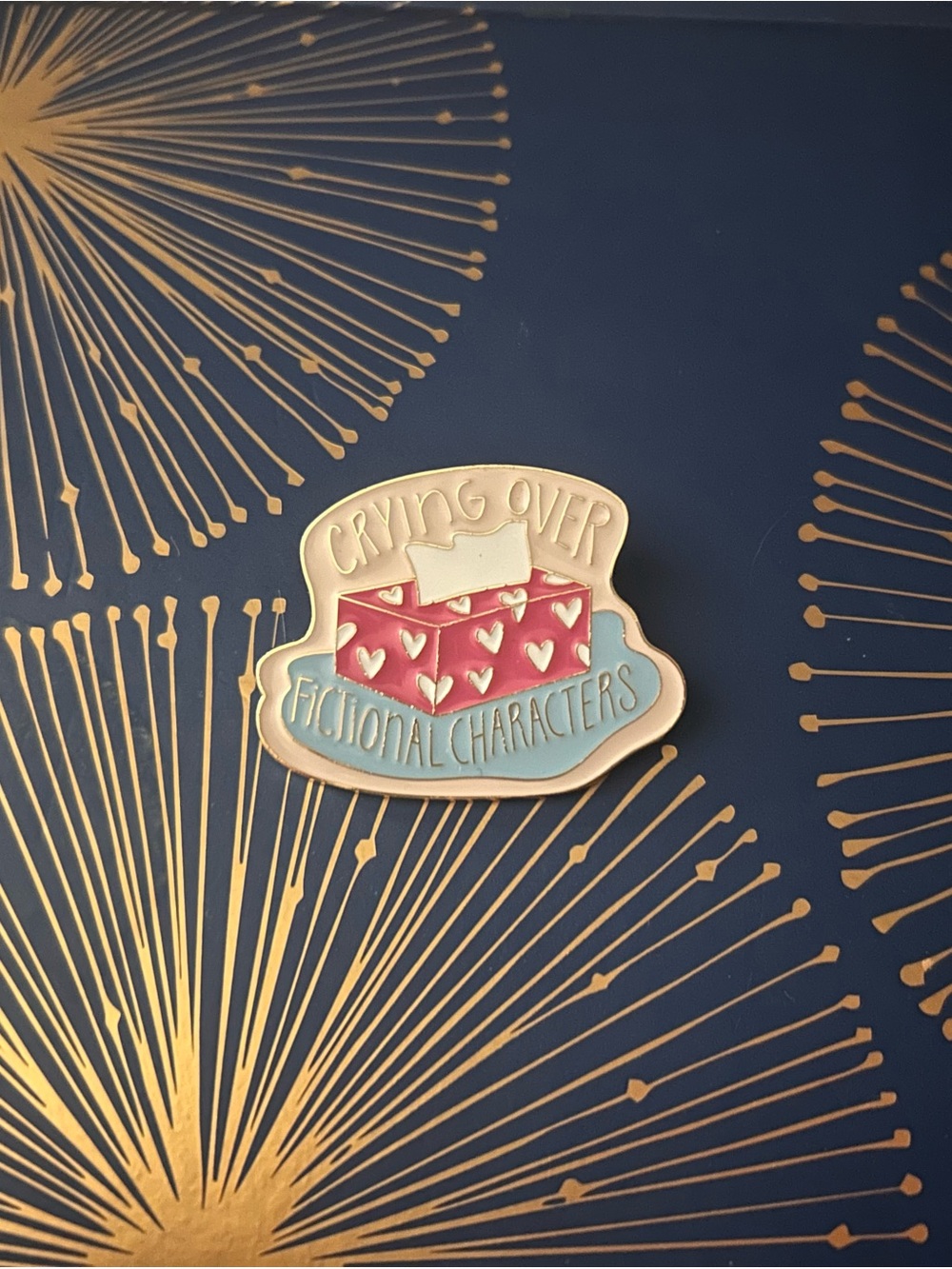 Crying Over Fictional Characters Enamel Pin - Pink & Blue